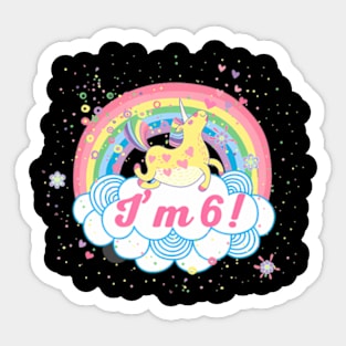 6Th Birthday Cute Girls Rainbow Unicorn Party Sticker